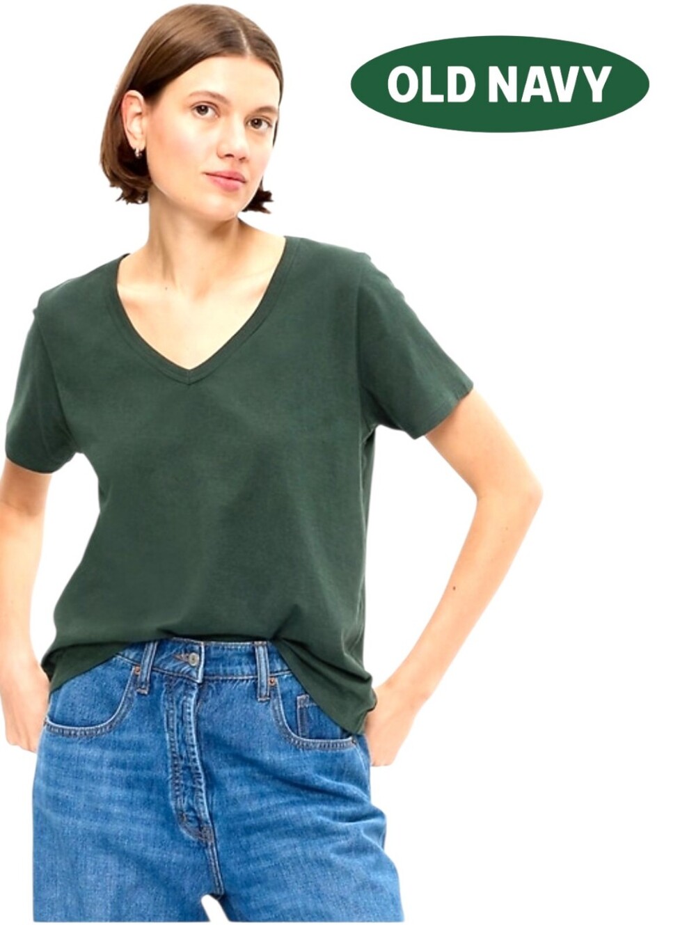 OLD NAVY Womens EveryWear V-neck Short Sleeves T-Shirt Alpine Green NWT SM